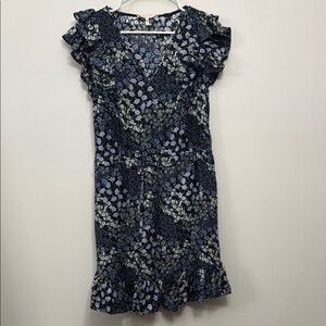 Floral Ruffle Dress in Blue and White